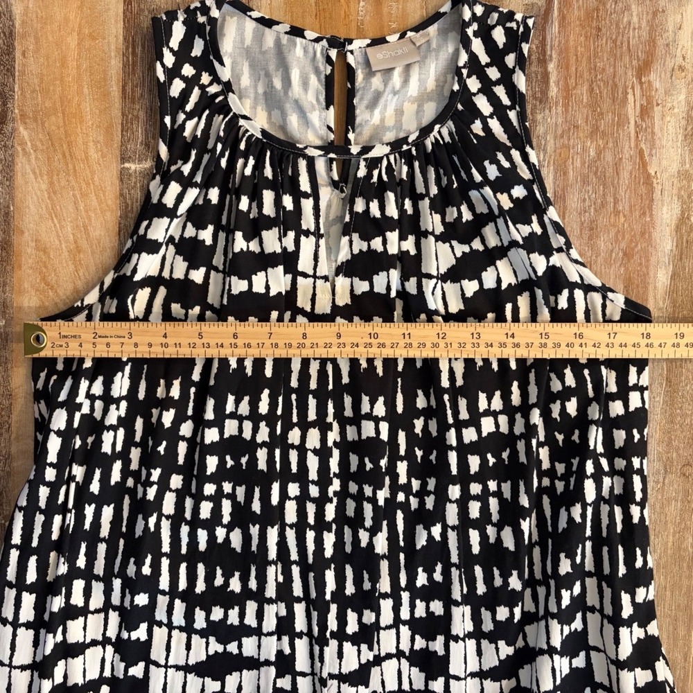 eShakti Black White Geometric Print Sleeveless Midi Dress Pockets Belted Size 10 - Picture 11 of 12